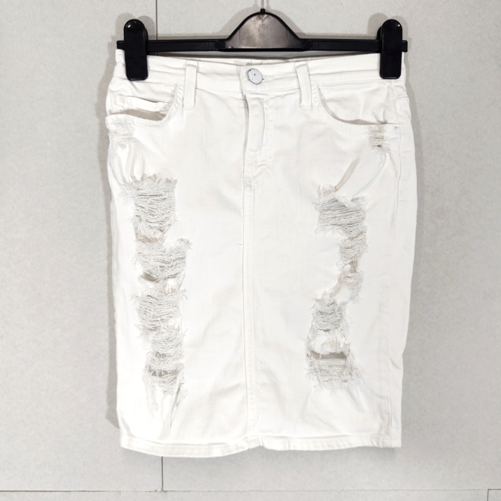 Current Elliot White Distressed Skirt Pencil Size UK 10 Waist 27in The Stiletto - Picture 1 of 11